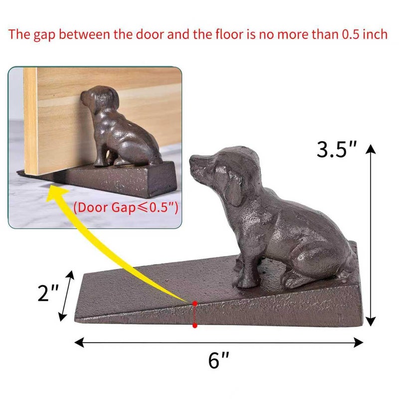 Sungmor Heavy Duty Cast Iron Dog Door Stops | Decorative Cute Animal Statue Metal Door Stopper Wedge with Non-Slip Mat | Solid & Antique Style Windproof Door Holder for Patio Yard Garden Farmhouse - Image 2